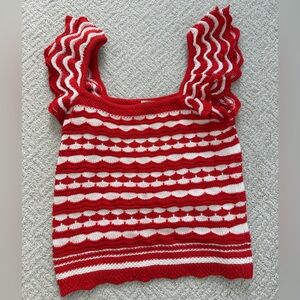 Autumn Cashmere Red and White Striped Knit Top